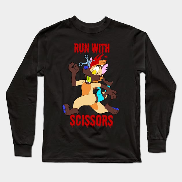 Run with Scissors Long Sleeve T-Shirt by Shy The Sharkyeen